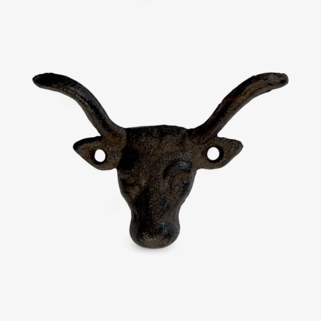 Bull Head Wall Hook, Cast Iron Western Ranch for Coats, Keys or Hats, 3.5"