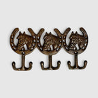 Horse Head 3-Hook Wall Rack, Cast Iron for Coats, Keys or Leashes, 9.6"