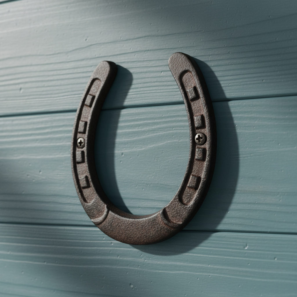 Large Horseshoe Wall Plaque, Cast Iron Western Ranch Decor, 6.3"