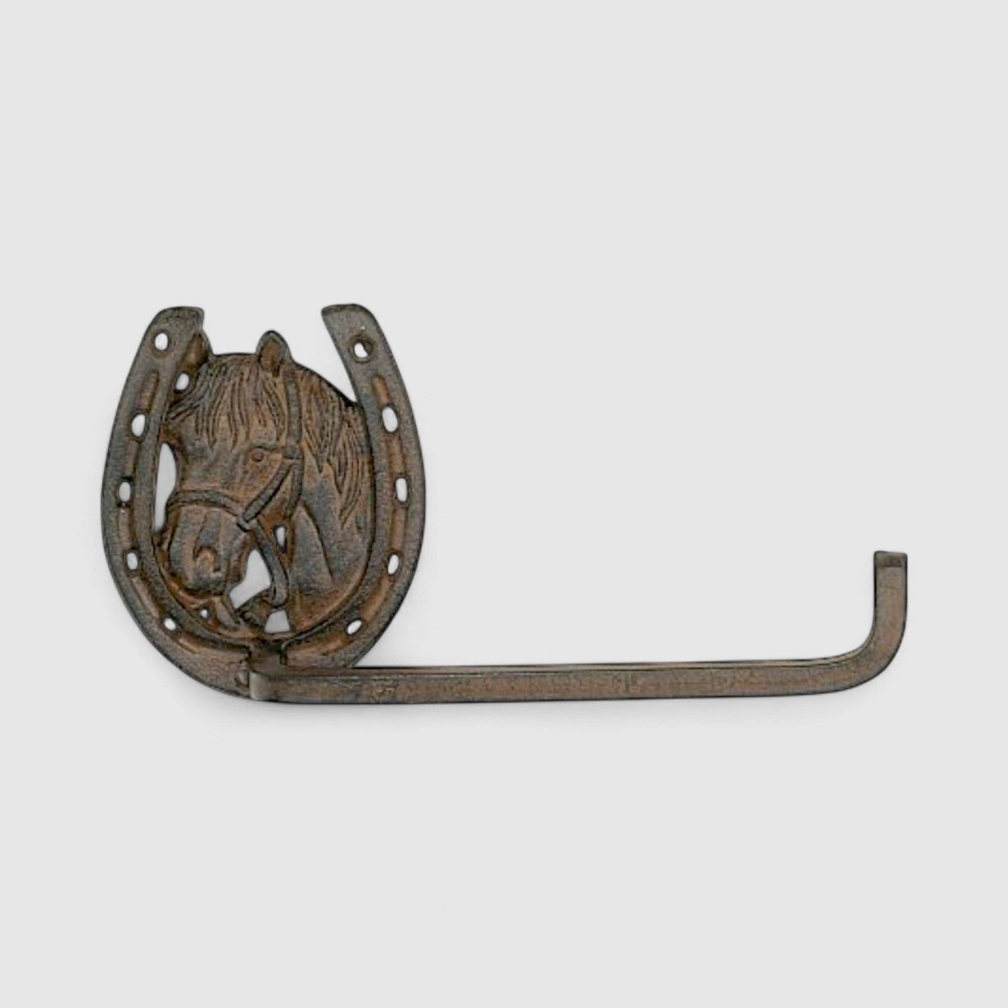 Horse Head and Horseshoe Tissue Holder, Western Cast Iron, 9.3"