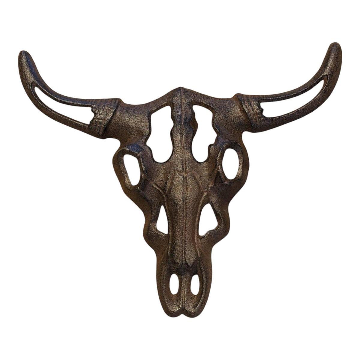Bull Skull Wall Plaque, Cast Iron Western Ranch Wall Decor, 11"