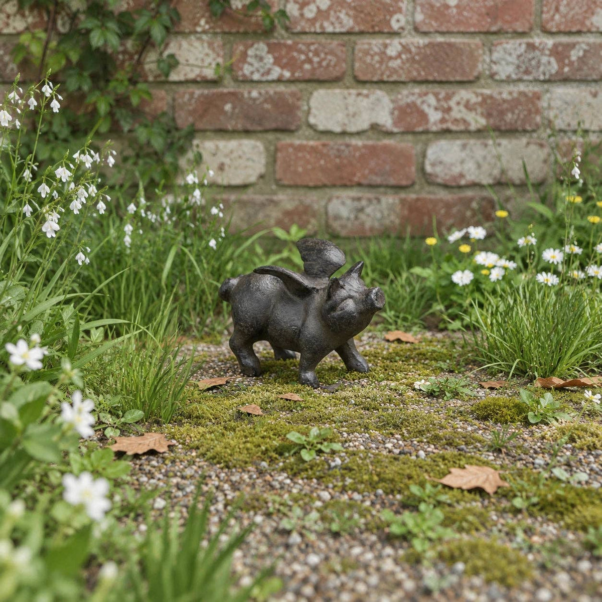 Flying Pig Figurine, Cast Iron Shelf or Tabletop Home Decor, 4"