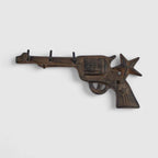 Gun Wall Hooks with Star, Western Cast Iron for Coats and Keys, 9.8"