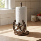 Star and Horseshoe Paper Towel Holder, Western Cast Iron, 12.1"