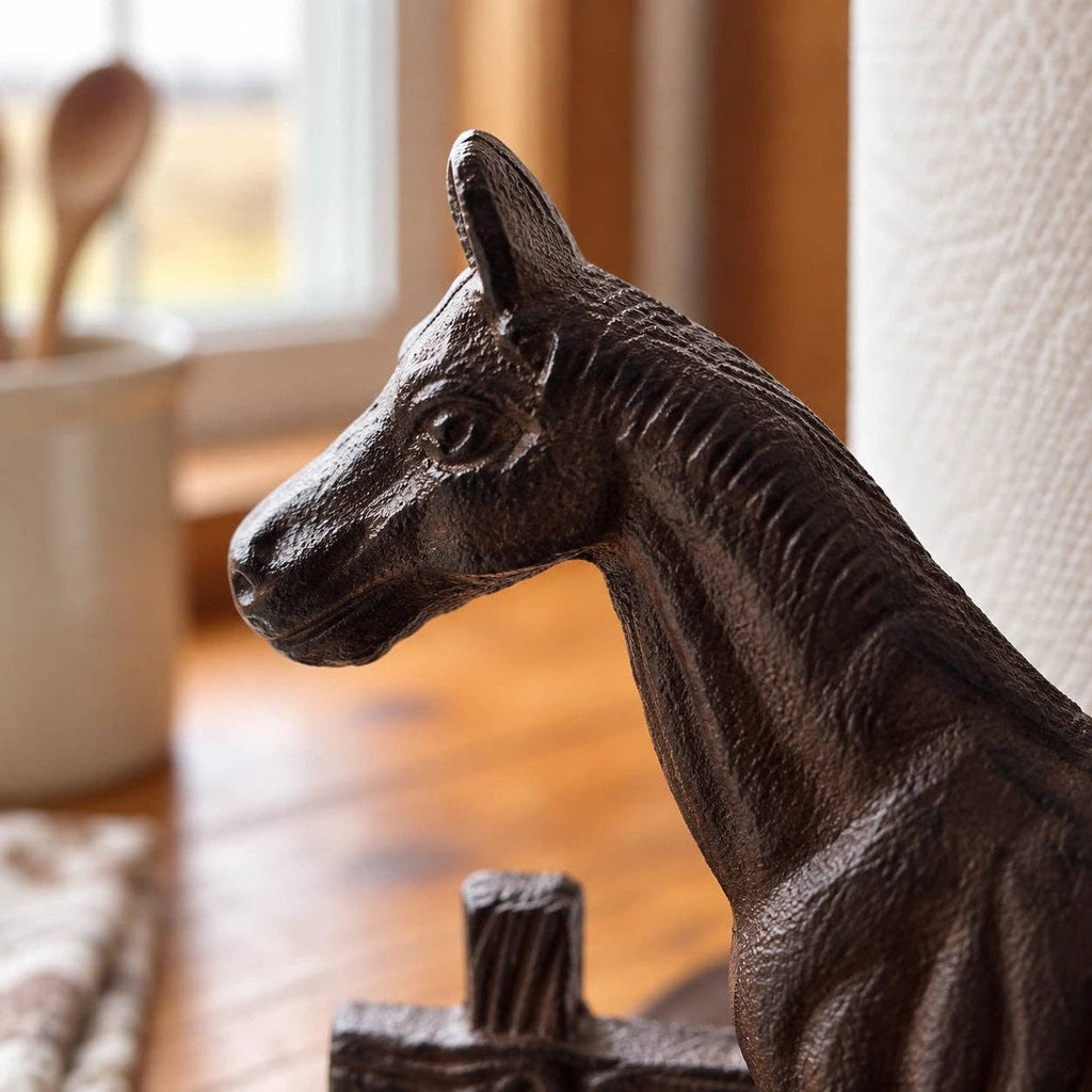 Horse Paper Towel Holder, Cast Iron Western Kitchen Stand, 12.5"