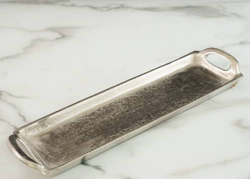 India Handicrafts Inc - Textured Slim Rectangule Aluminum Handle Tray