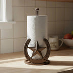 Star and Horseshoe Paper Towel Holder, Western Cast Iron, 12.1"