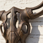 Bull Skull Wall Plaque, Cast Iron Western Ranch Wall Decor, 11"