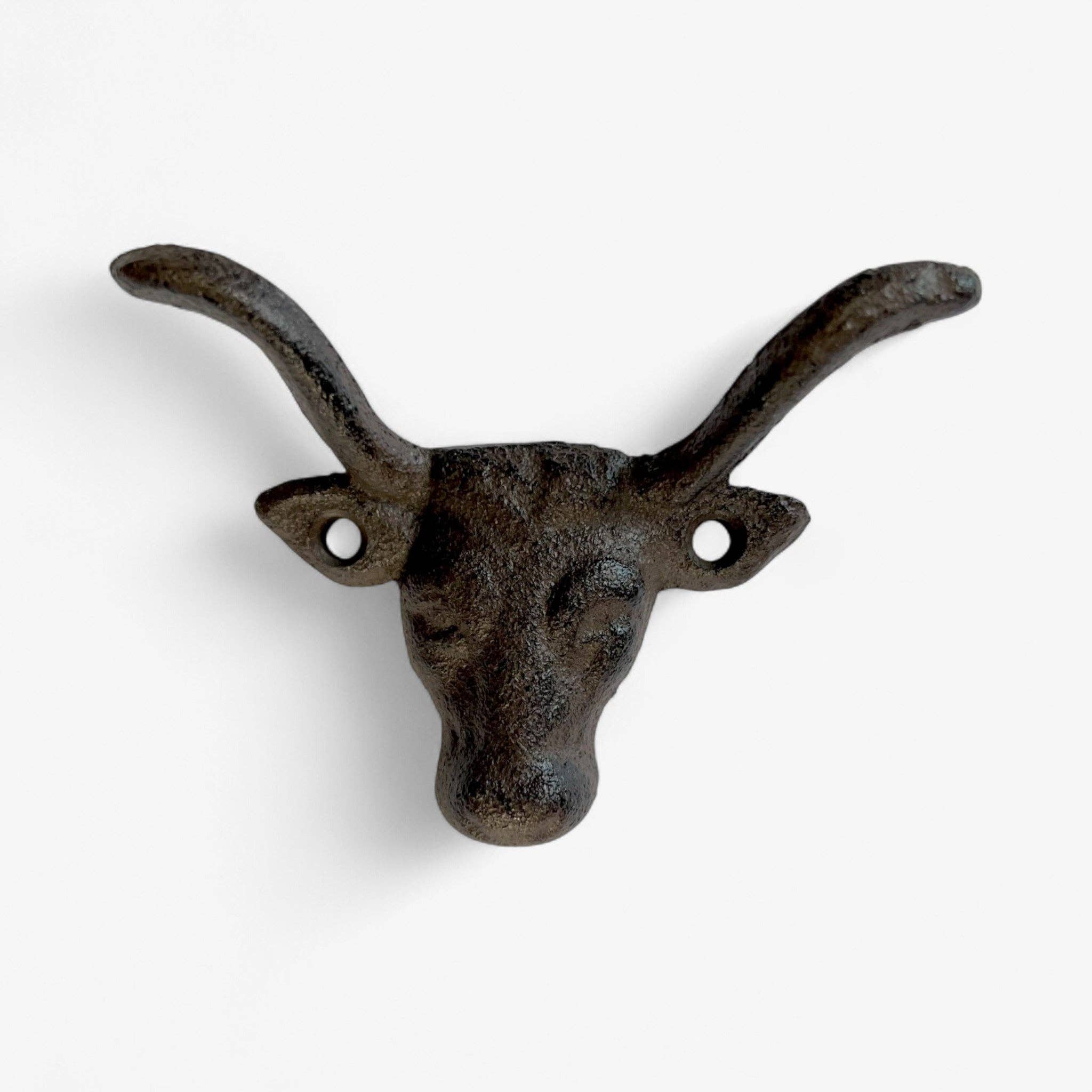 Bull Head Wall Hook, Cast Iron Western Ranch for Coats, Keys or Hats, 3.5"