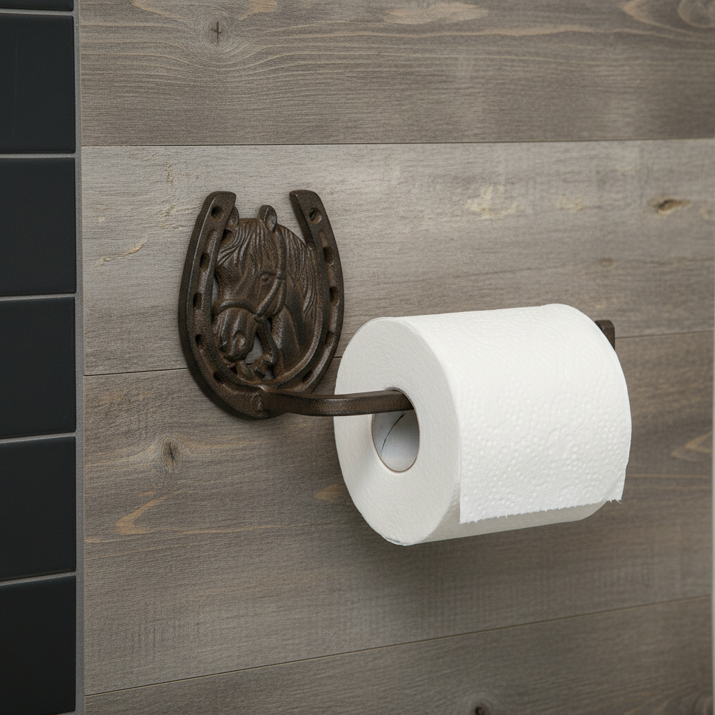 Horse Head and Horseshoe Tissue Holder, Western Cast Iron, 9.3"