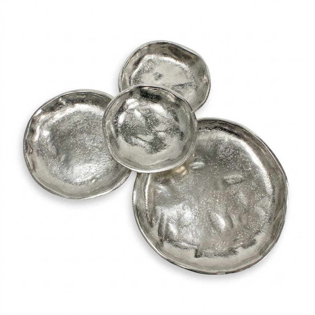 India Handicrafts Inc - Silver Textured 4-Plate Cluster Dish