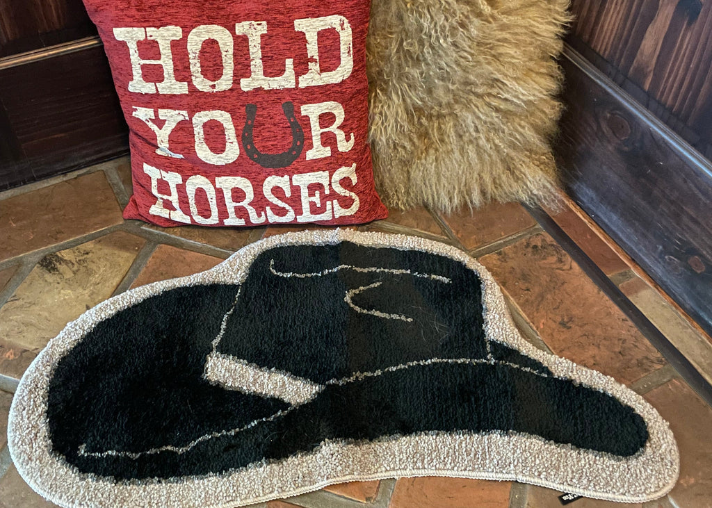 Moody Midnight western cowboy hat accent rug, ranch style home decor #1