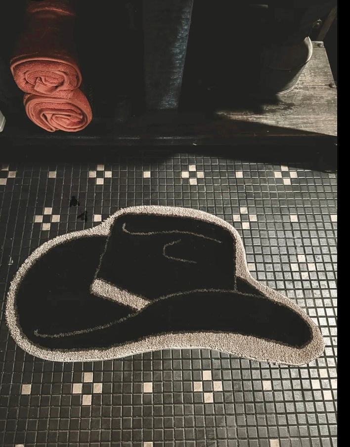 Moody Midnight western cowboy hat accent rug, ranch style home decor detail
#2