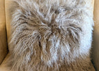 Mongolian real fur pillow greige, luxury western home decor in stock
