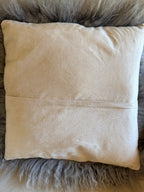Mongolian real fur pillow greige, luxury western home decor in stock detail
