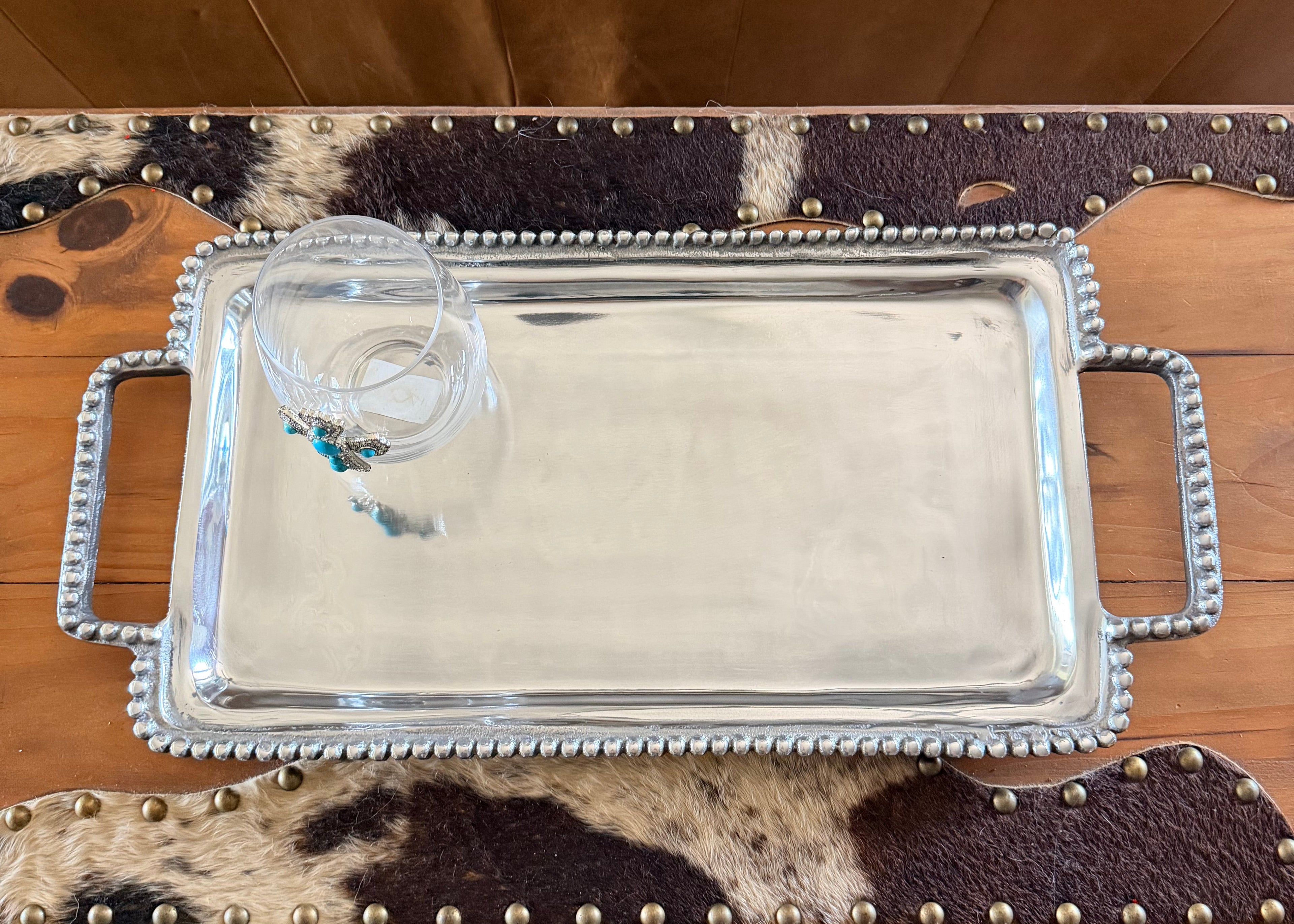 RECTANGLE ALUMINUM BEADED TRAY(with handles)