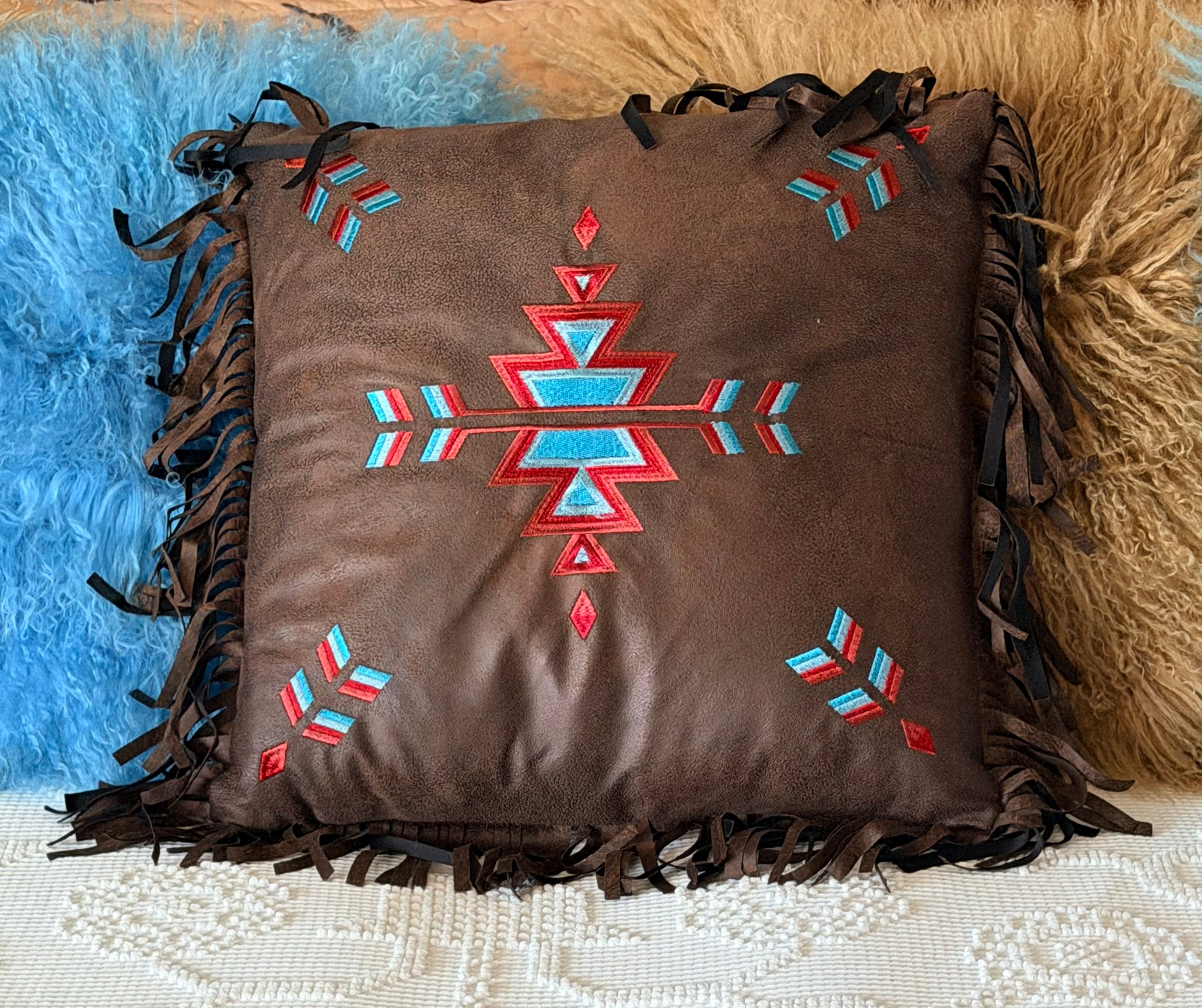 WESTERN AZTEC FRINGED PILLOW