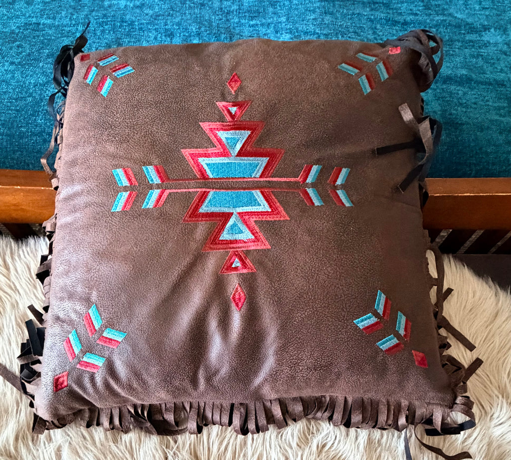 WESTERN AZTEC FRINGED PILLOW