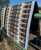 Em Custom Show Pads The Pilsner, black, chocolate, honey & baby blue tones, western show pad in stock lifestyle 