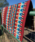 Em Custom Show Pads Liquid Dynamite, brick red, aqua, turquoise & ocean blue tones, western show pad in stock lifestyle 