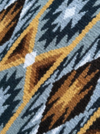 Em Custom Ranch Pads Down The Fence, espresso brown, caramel, honey, dark midnight, sky blue & white tones, western ranch pad in stock detail