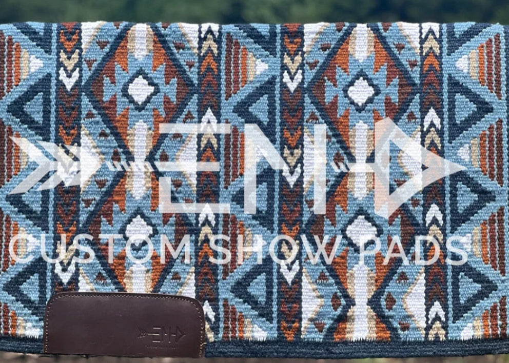 Em Custom Ranch Pads Forever In Blue Navy Border, navy, royal blue, white, cream & tan tones, western ranch pad in stock