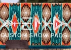 Em Custom Ranch Pads Desert Glow, dark ocean blue, teal, bright mint, white, chocolate, tan, orange & tangerine tones, western ranch pad in stock
