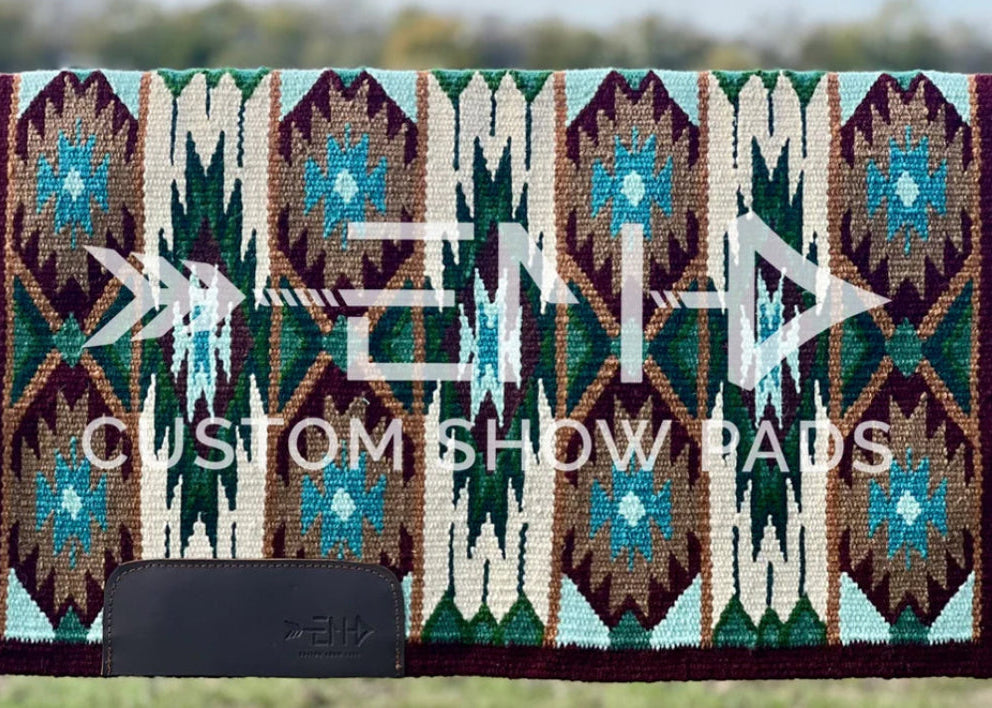 Em Custom Wilderness, burgundy, ivory, taupe, buckskin, dark hunter, moss green, chartreuse & soft turquoise tones, western ranch pad #1