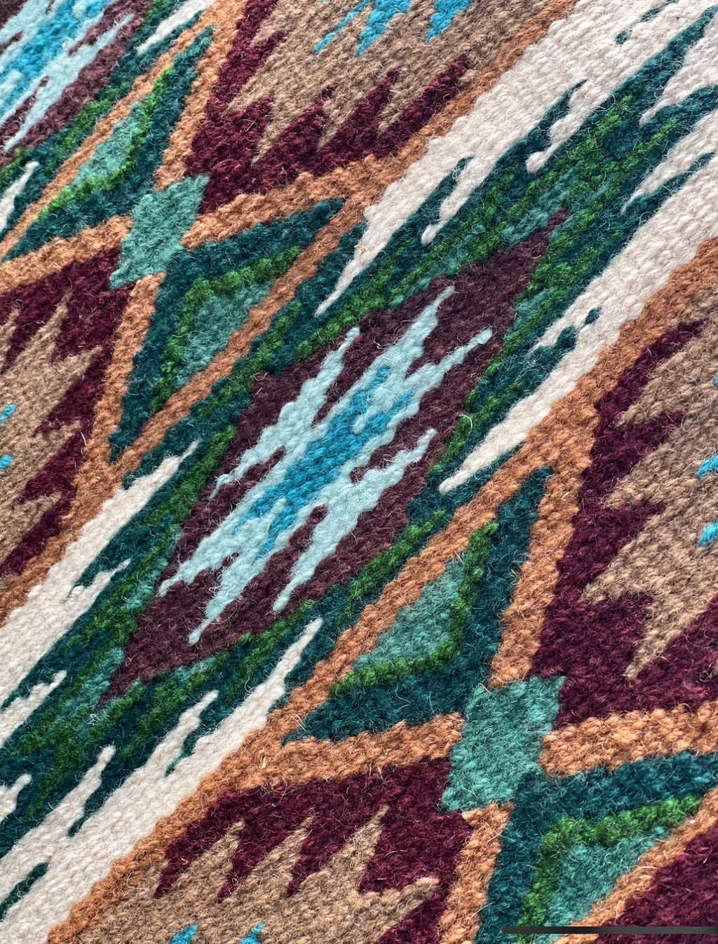 Em Custom Wilderness, burgundy, ivory, taupe, buckskin, dark hunter, moss green, chartreuse & soft turquoise tones, western ranch pad detail #2