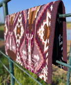 Em Custom Ranch Pads Pretty Little Poison, plum, raspberry, lavender, mauve, white, brown, caramel & buckskin tones, western ranch pad in stock lifestyle