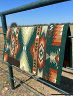 Em Custom Ranch Pads High Desert, forest green, sage, pistachio, key lime, tan, buckskin, rust & brown tones, western ranch pad in stock lifestyle