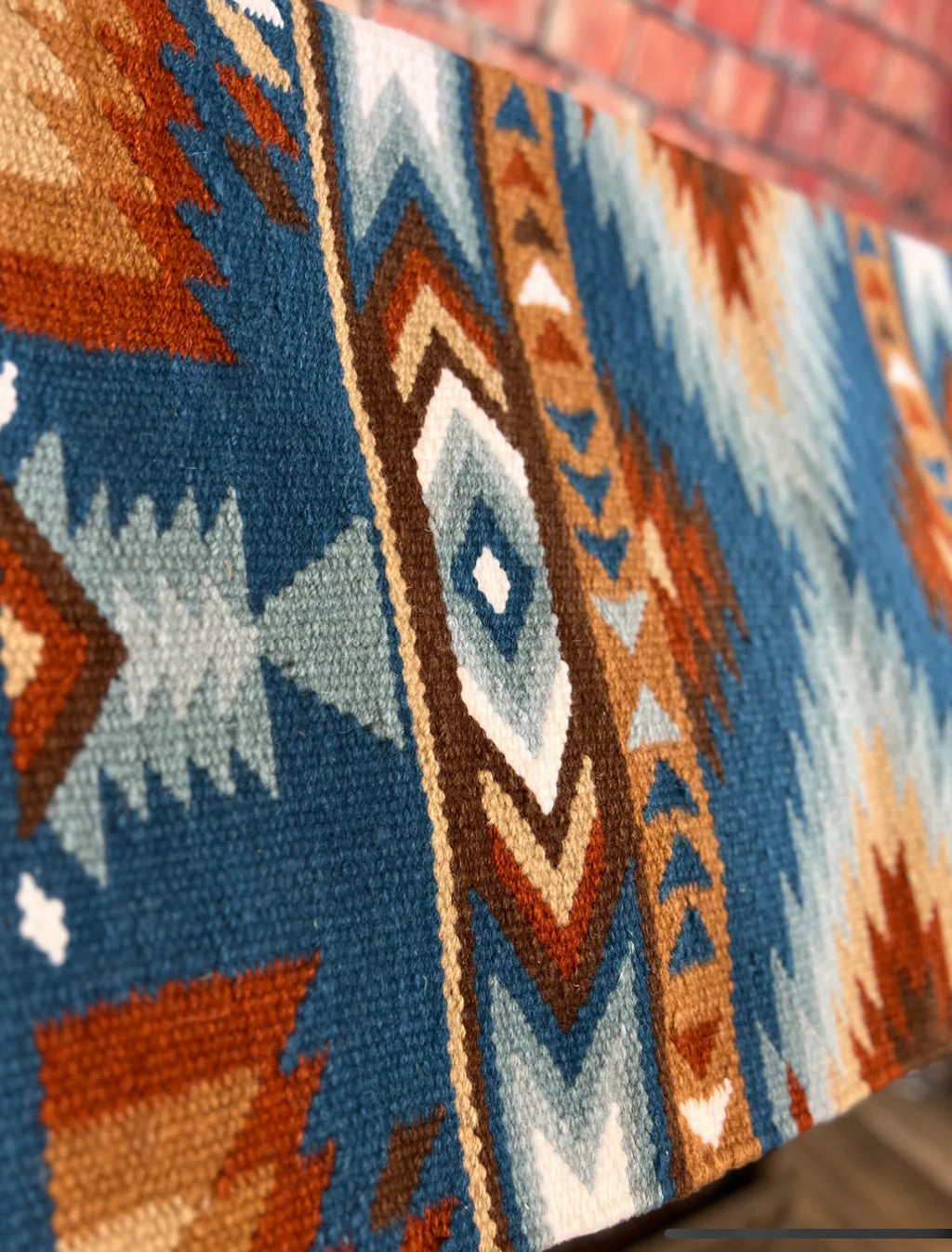 Em Custom Wild West, denim blue, sky blue, niagara blue, rust, white, brown, buckskin & sand tones, western ranch pad detail #2