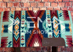 Em Custom Ranch Pads Senorita Sky, pastel aqua, teal, dark ocean blue, white, mauve, berry, wine & sand tones, western ranch pad in stock