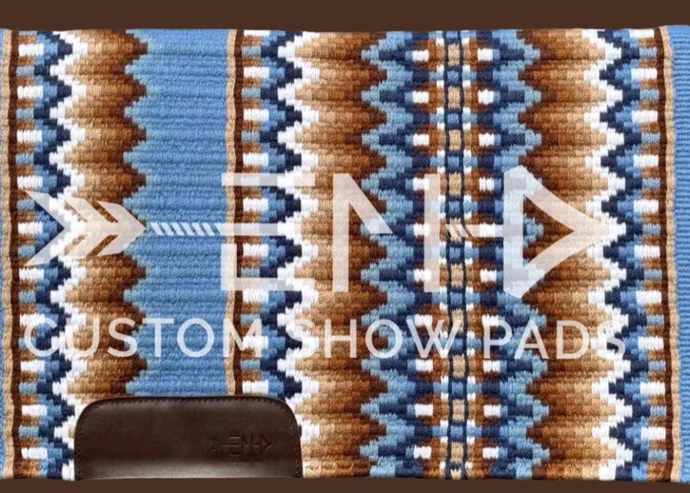 Em Custom Show Pads Aspen, periwinkle, sky blue & chocolate tones, western show pad in stock 