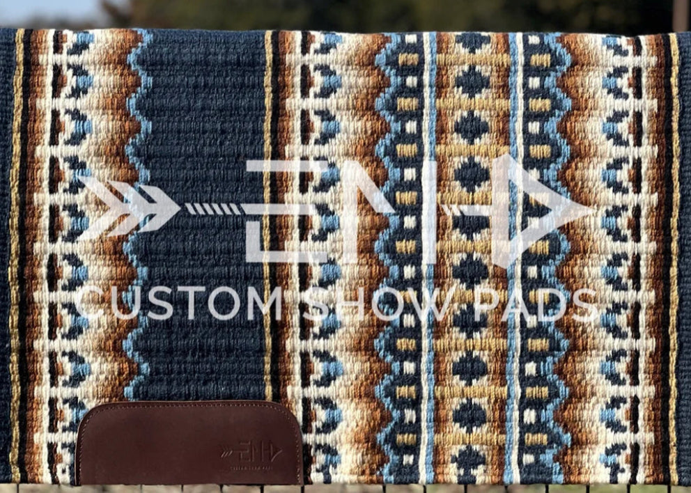 Em Custom Show Pads Feelin' Good, navy, light blue & cream tones, western show pad in stock 