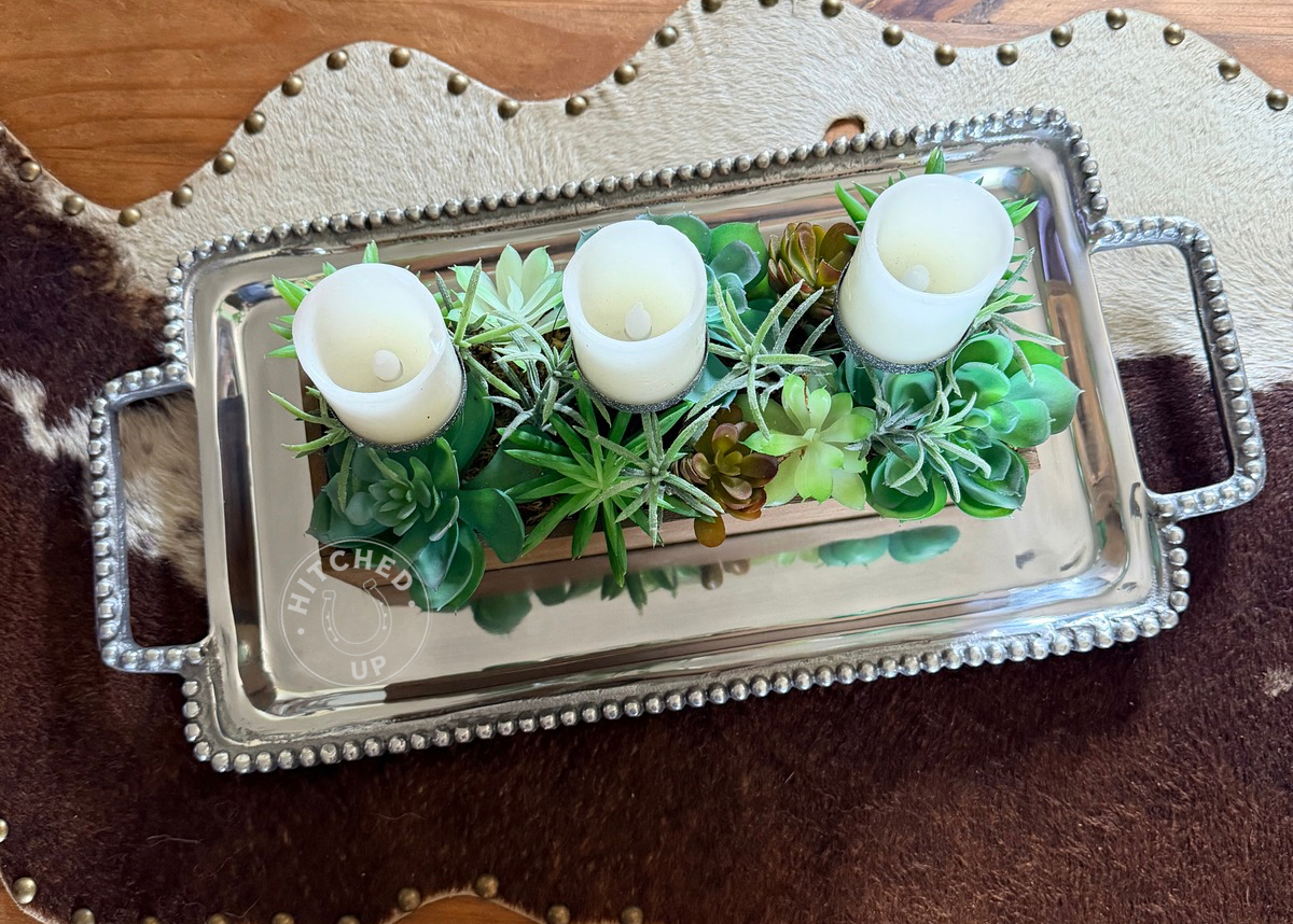 RECTANGLE ALUMINUM BEADED TRAY(with handles)