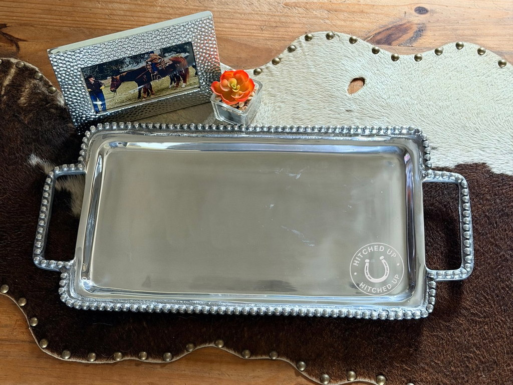 RECTANGLE ALUMINUM BEADED TRAY(with handles)