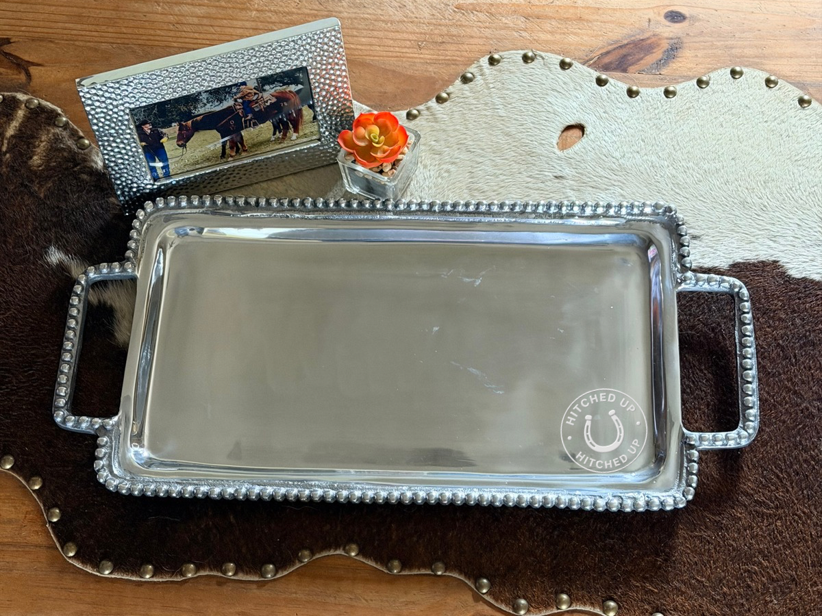 RECTANGLE ALUMINUM BEADED TRAY(with handles)