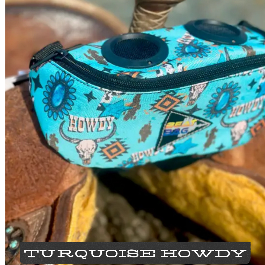 Beat Bags saddle horn Bluetooth speaker front view, portable western audio in stock
