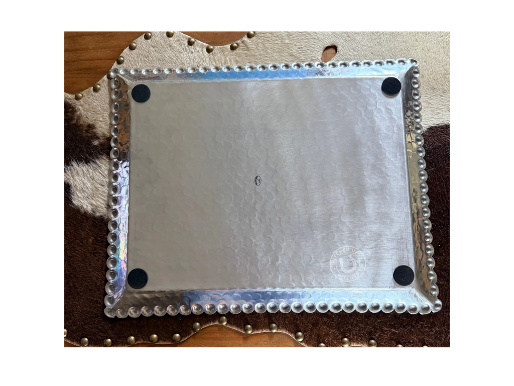 RECTANGLE SCALLOPED ALUMINUM BEADED TRAY