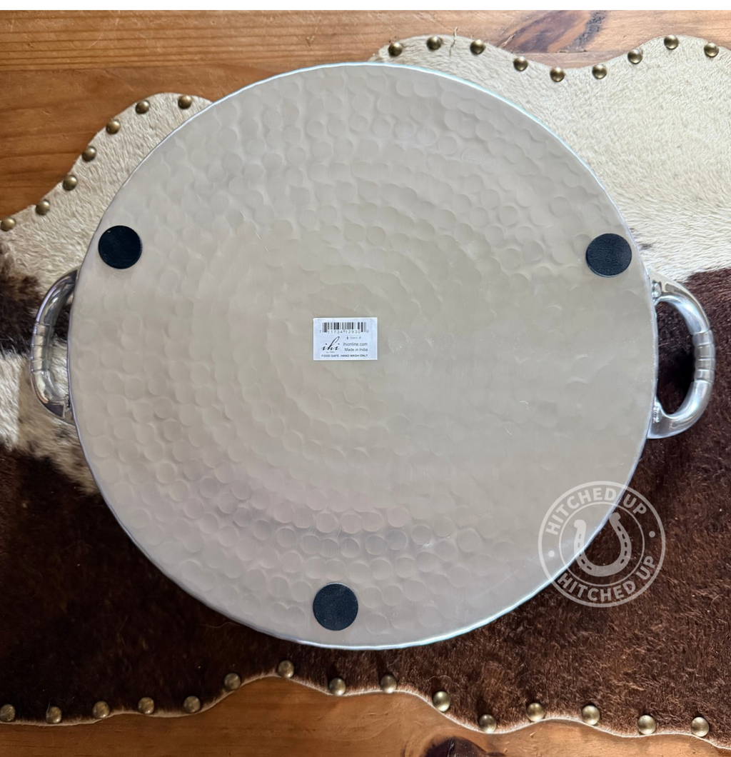 18” HAMMERED ALUMINUM TRAY ROUND SCALLOPED EDGE