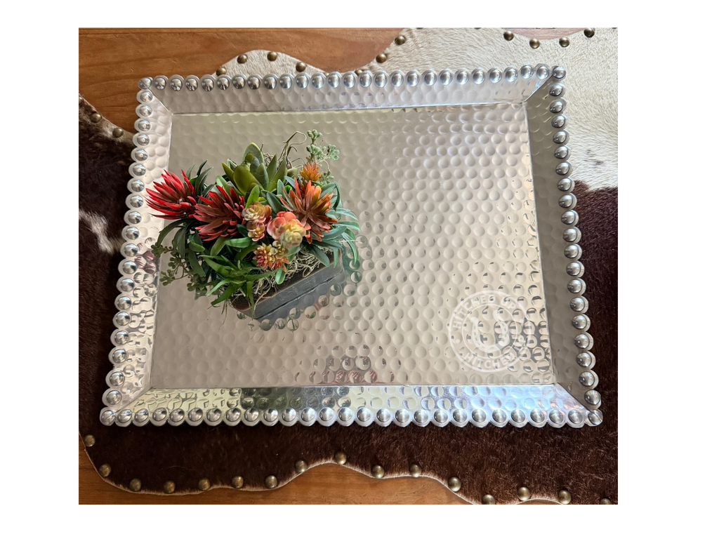 RECTANGLE SCALLOPED ALUMINUM BEADED TRAY