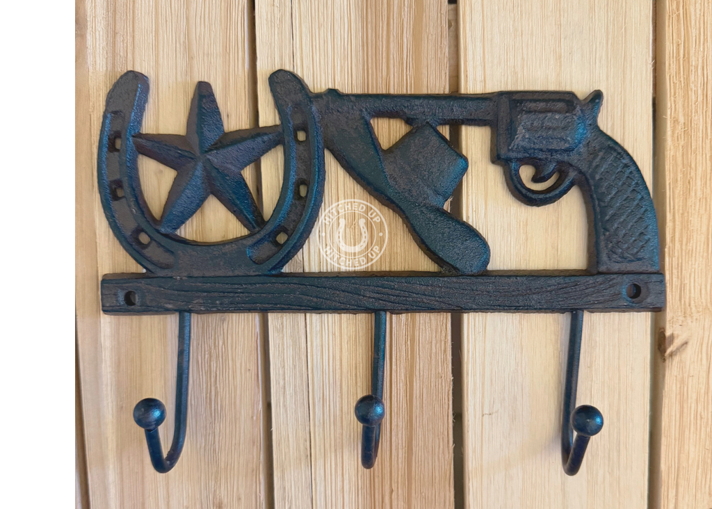 COWBOY 3-HOOK WALL RACK CAST IRON