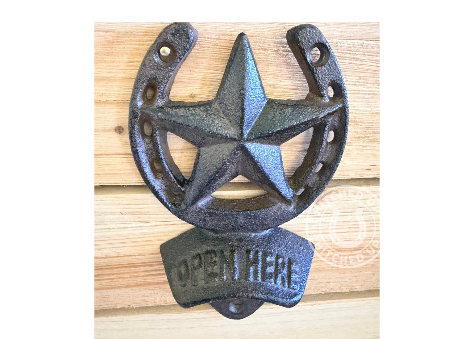 WESTERN STAR HORSESHOE BOTTLE OPENER WALL MOUNT CAST IRON