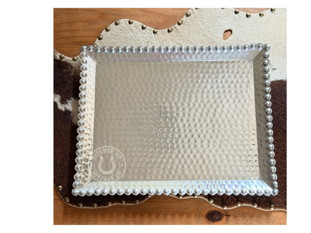RECTANGLE SCALLOPED ALUMINUM BEADED TRAY