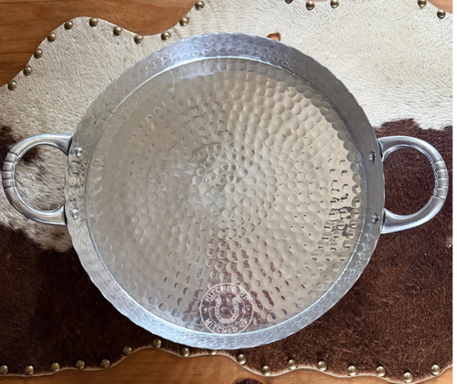 18” HAMMERED ALUMINUM TRAY ROUND SCALLOPED EDGE