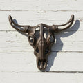 Bull Skull Wall Plaque, Cast Iron Western Ranch Wall Decor, 11"