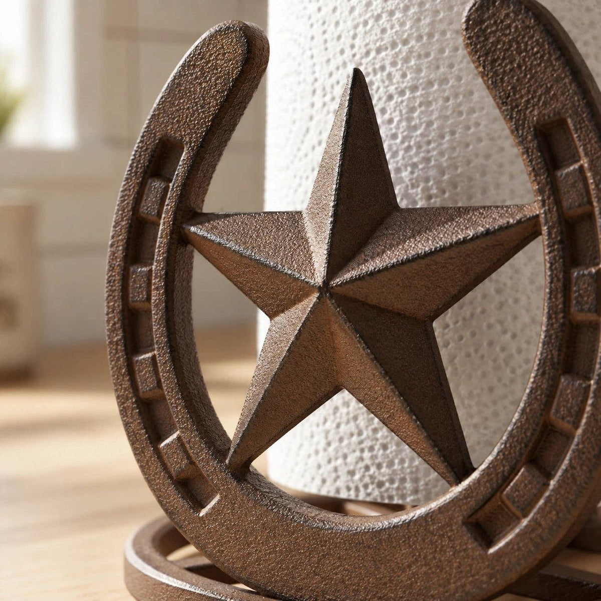 Star and Horseshoe Paper Towel Holder, Western Cast Iron, 12.1"