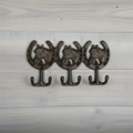 Horse Head 3-Hook Wall Rack, Cast Iron for Coats, Keys or Leashes, 9.6"