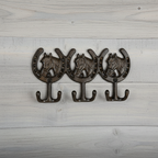 Horse Head 3-Hook Wall Rack, Cast Iron for Coats, Keys or Leashes, 9.6"